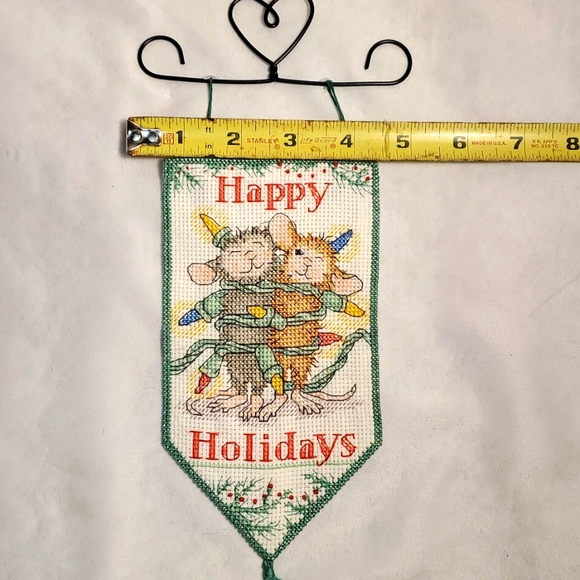Cross Stitch Christmas Banner Mice Wrapped in Lights Dimensions Happy Holidays - Picture 6 of 6